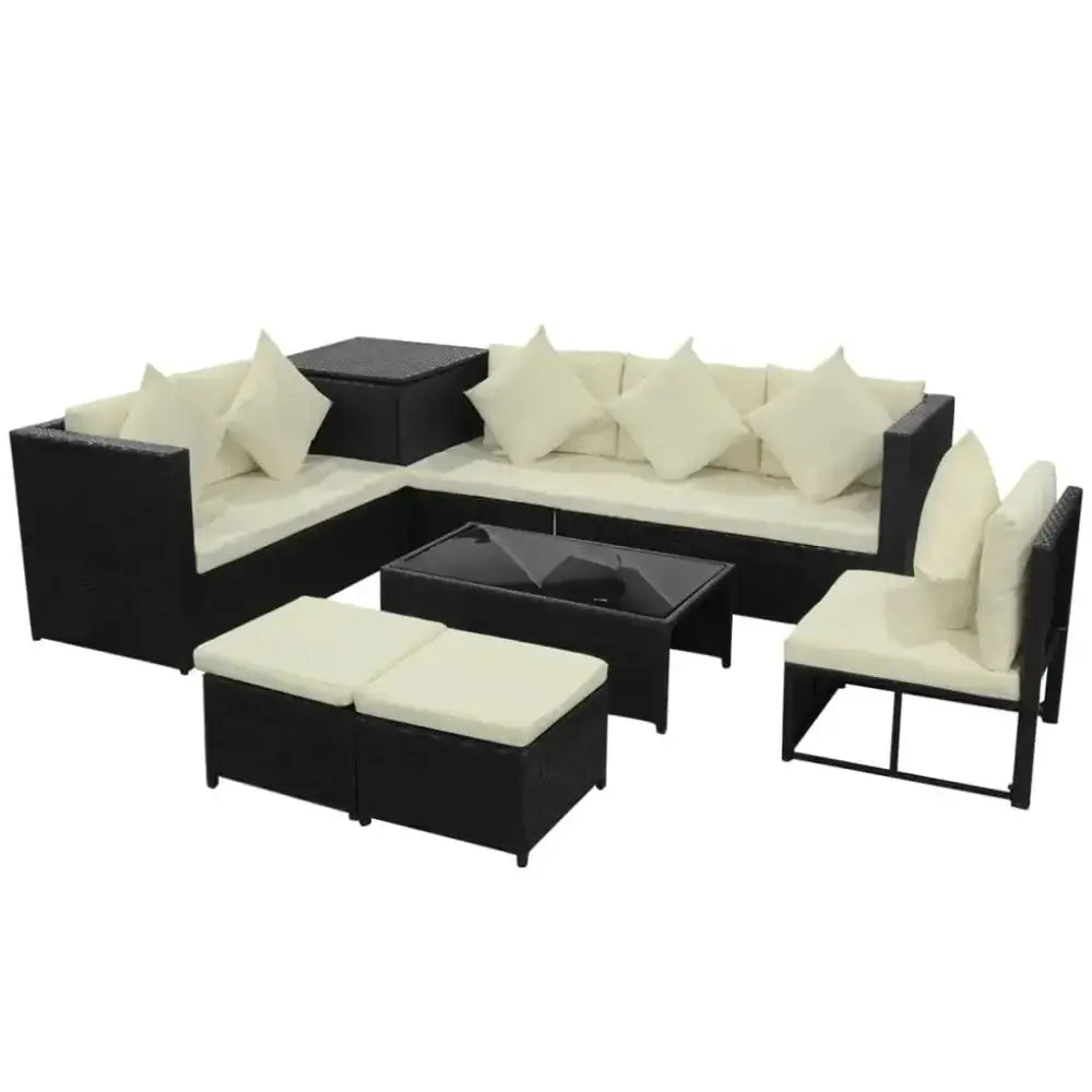 Vidaxl 8 piece garden lounge set with cushions poly rattan black Nexellus