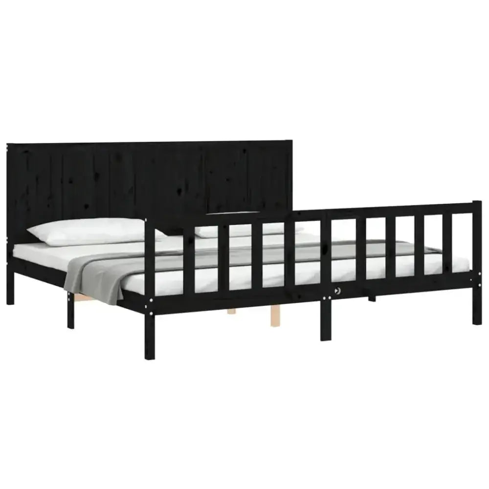 Vidaxl bed frame with headboard black 200x200 cm solid wood Nexellus