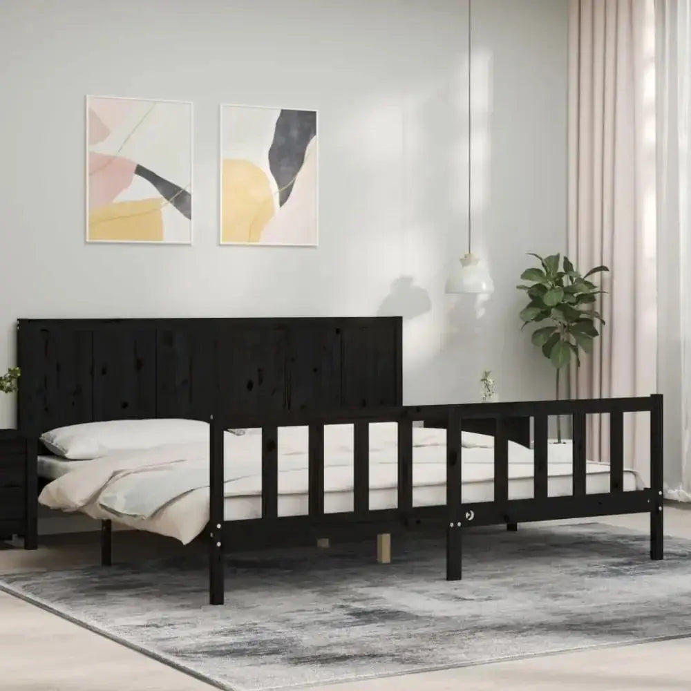 Vidaxl bed frame with headboard black 200x200 cm solid wood Nexellus