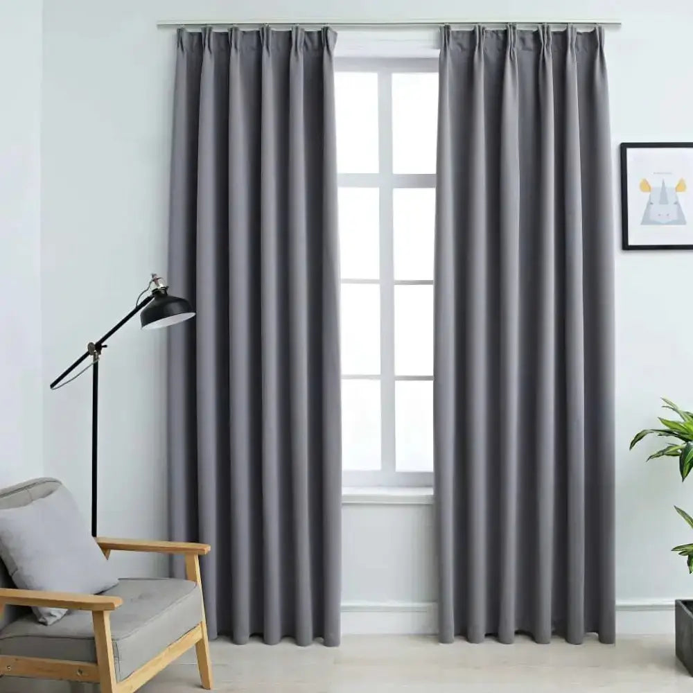 Vidaxl blackout curtains with hooks 2 pcs grey 140x225 cm Nexellus