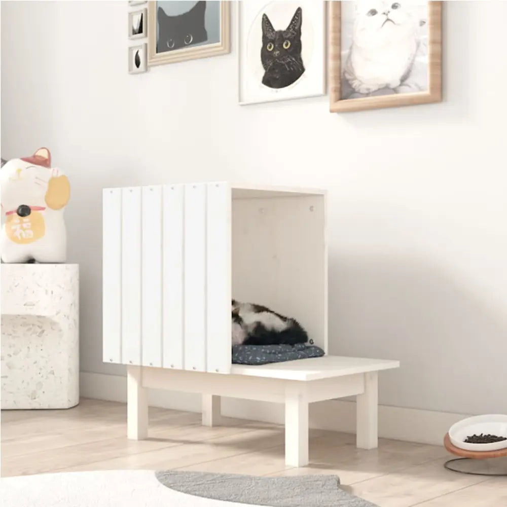 Vidaxl cat house white 60x36x60 cm solid wood pine - White