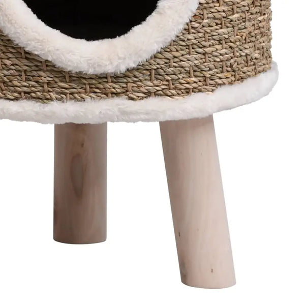 Vidaxl cat house with wooden legs 41 cm seagrass - Brown