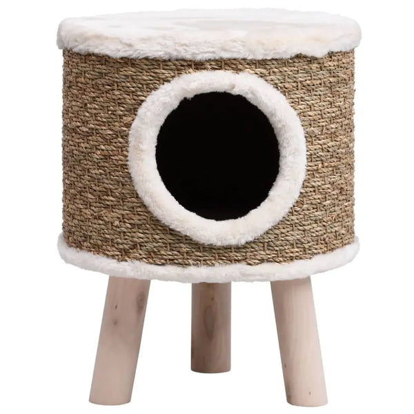 Vidaxl cat house with wooden legs 41 cm seagrass - Brown