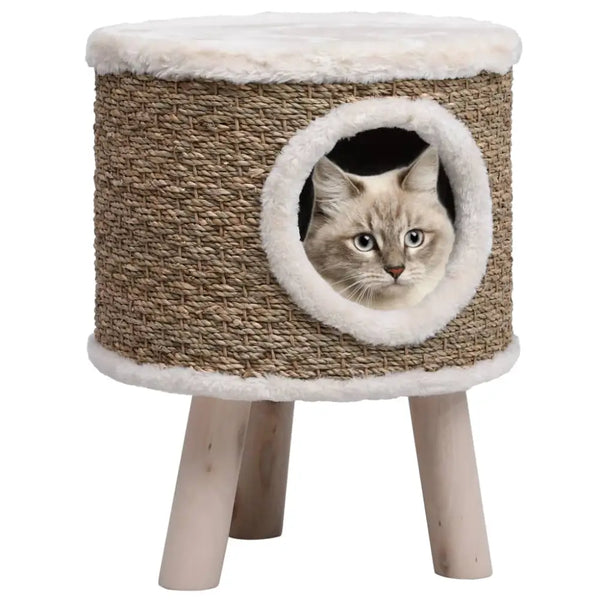 Vidaxl cat house with wooden legs 41 cm seagrass - Brown