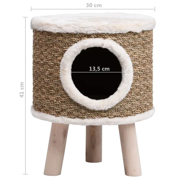 Vidaxl cat house with wooden legs 41 cm seagrass - Brown