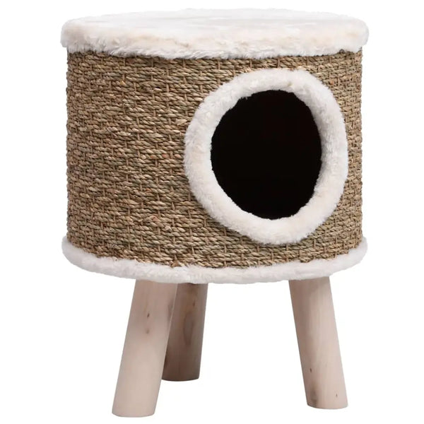 Vidaxl cat house with wooden legs 41 cm seagrass - Brown