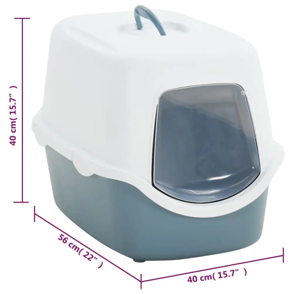 Vidaxl cat litter tray with cover white and blue 56x40x40