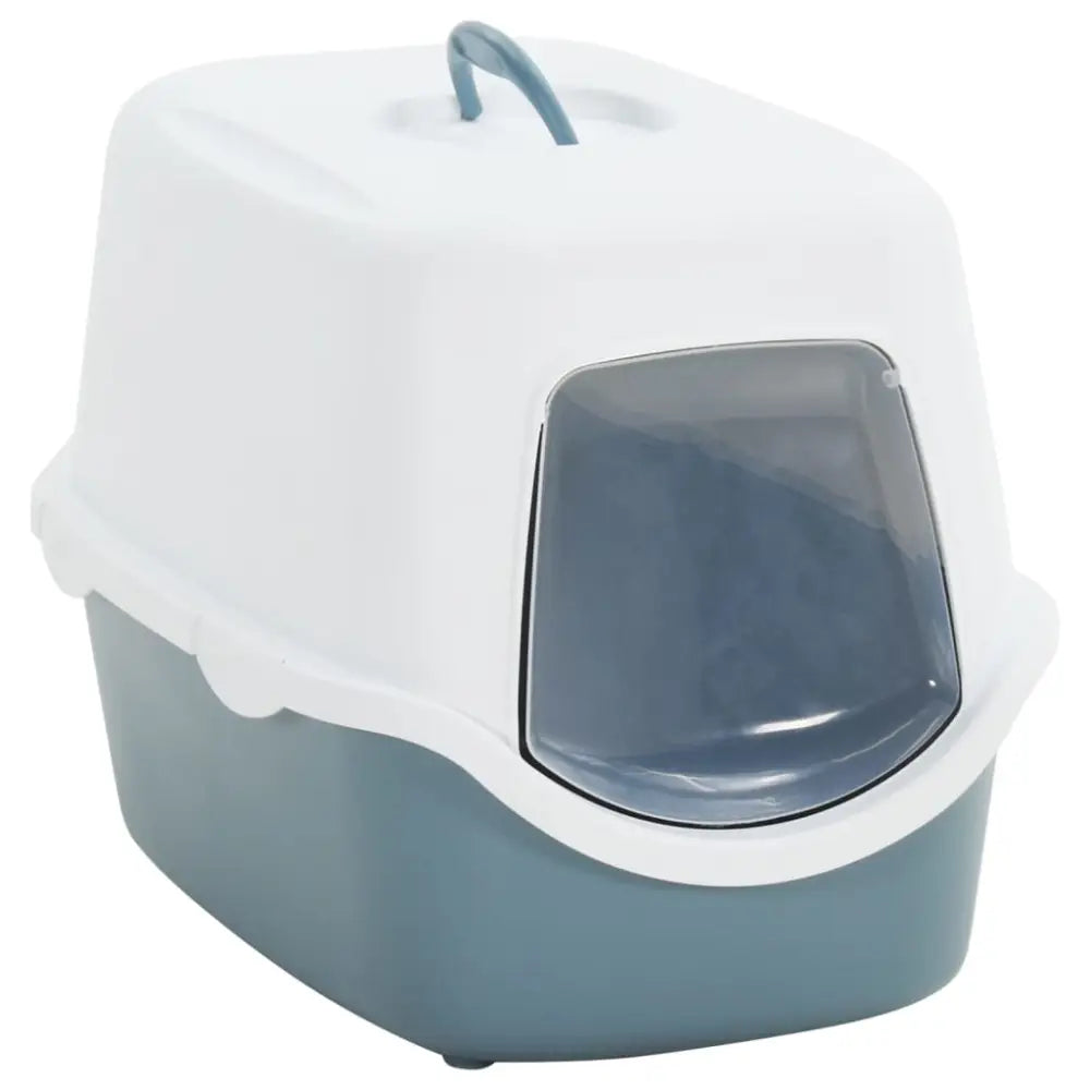 Vidaxl cat litter tray with cover white and blue 56x40x40