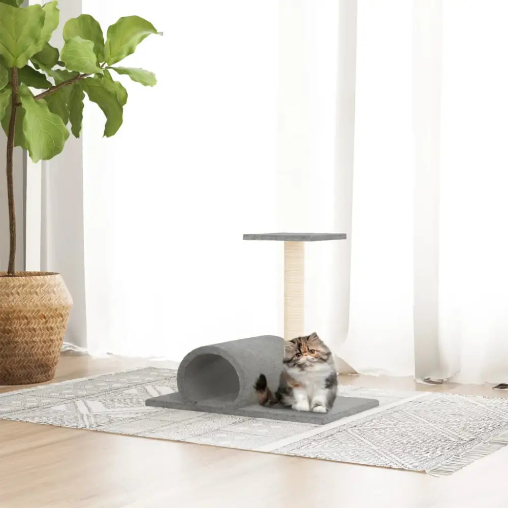 Vidaxl cat scratching post with tunnel light grey