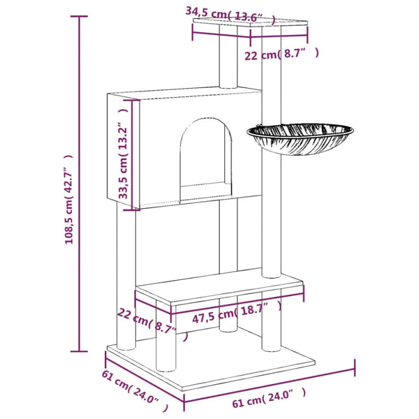 Vidaxl cat tree with sisal scratching posts cream 108.5 cm