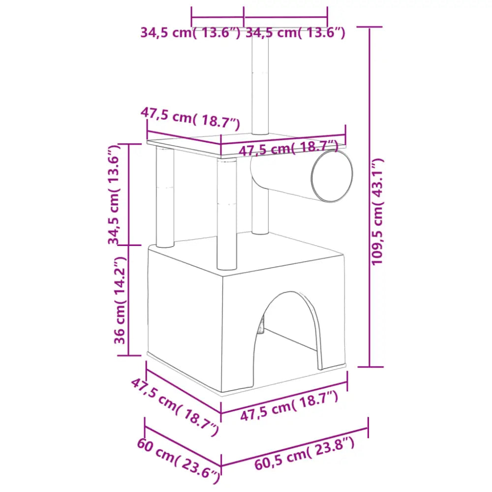 Vidaxl cat tree with sisal scratching posts cream 109.5 cm