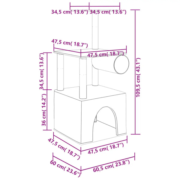 Vidaxl cat tree with sisal scratching posts cream 109.5 cm