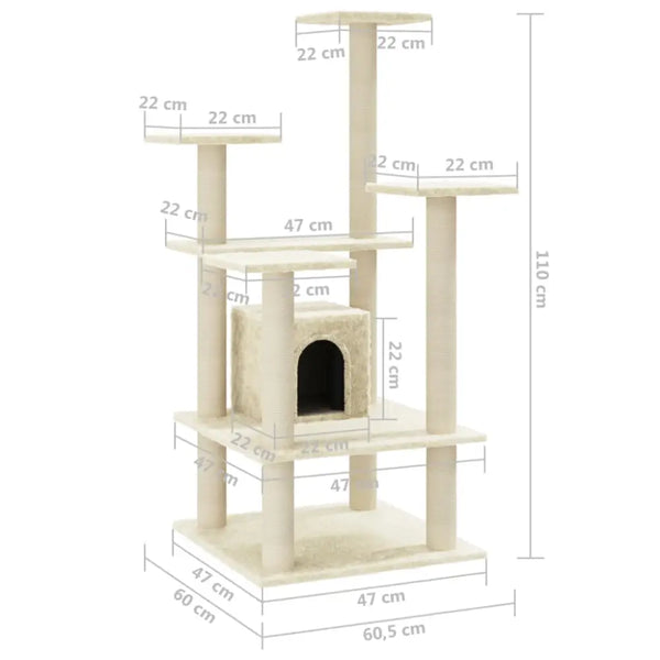 Vidaxl cat tree with sisal scratching posts cream 110 cm