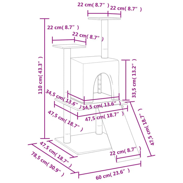 Vidaxl cat tree with sisal scratching posts cream 110 cm