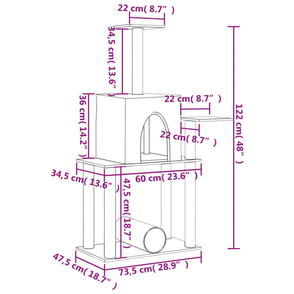 Vidaxl cat tree with sisal scratching posts cream 122 cm