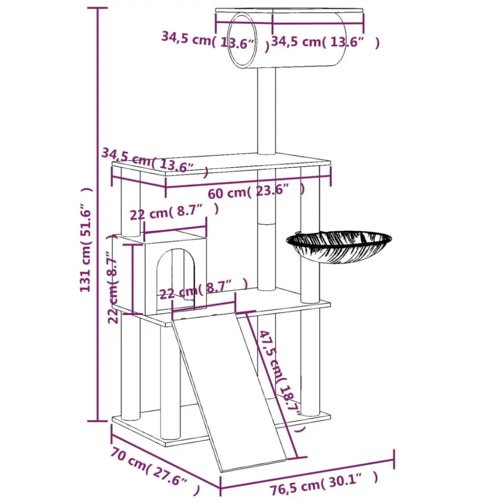 Vidaxl cat tree with sisal scratching posts cream 131 cm