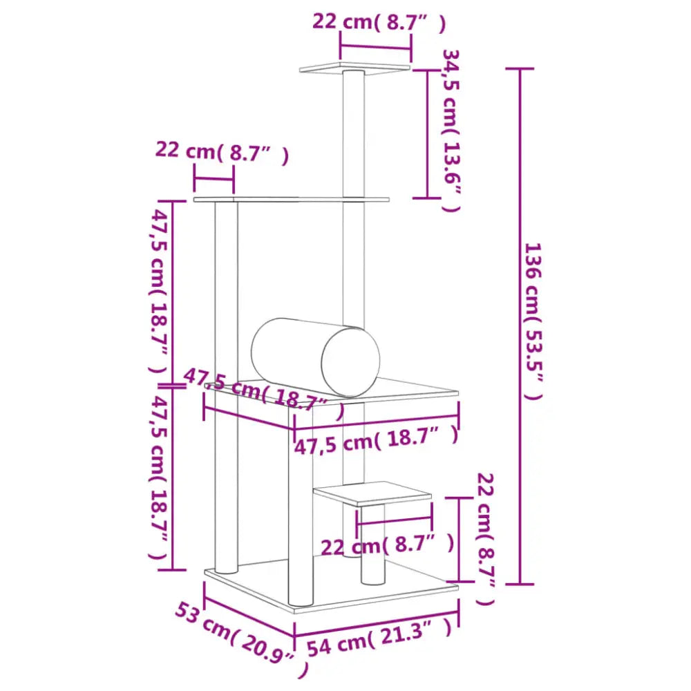 Vidaxl cat tree with sisal scratching posts cream 136 cm