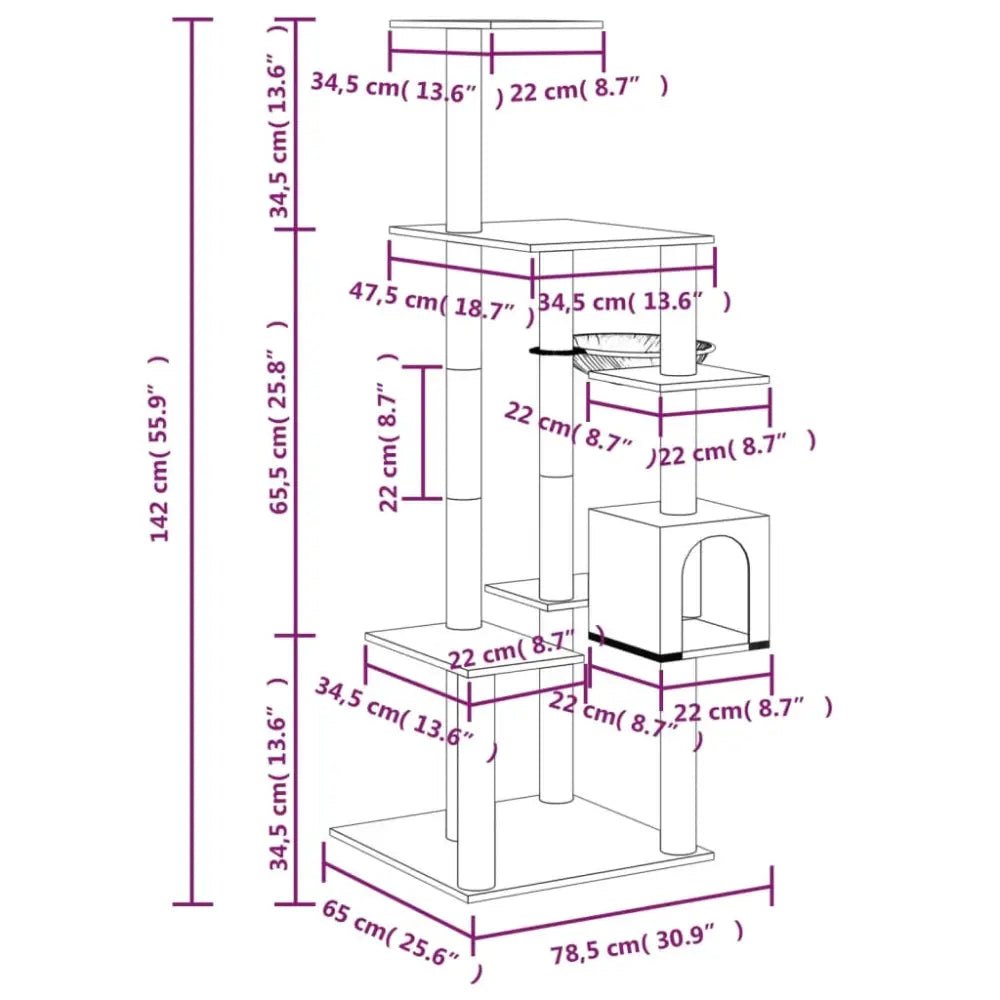 Vidaxl cat tree with sisal scratching posts cream 142 cm