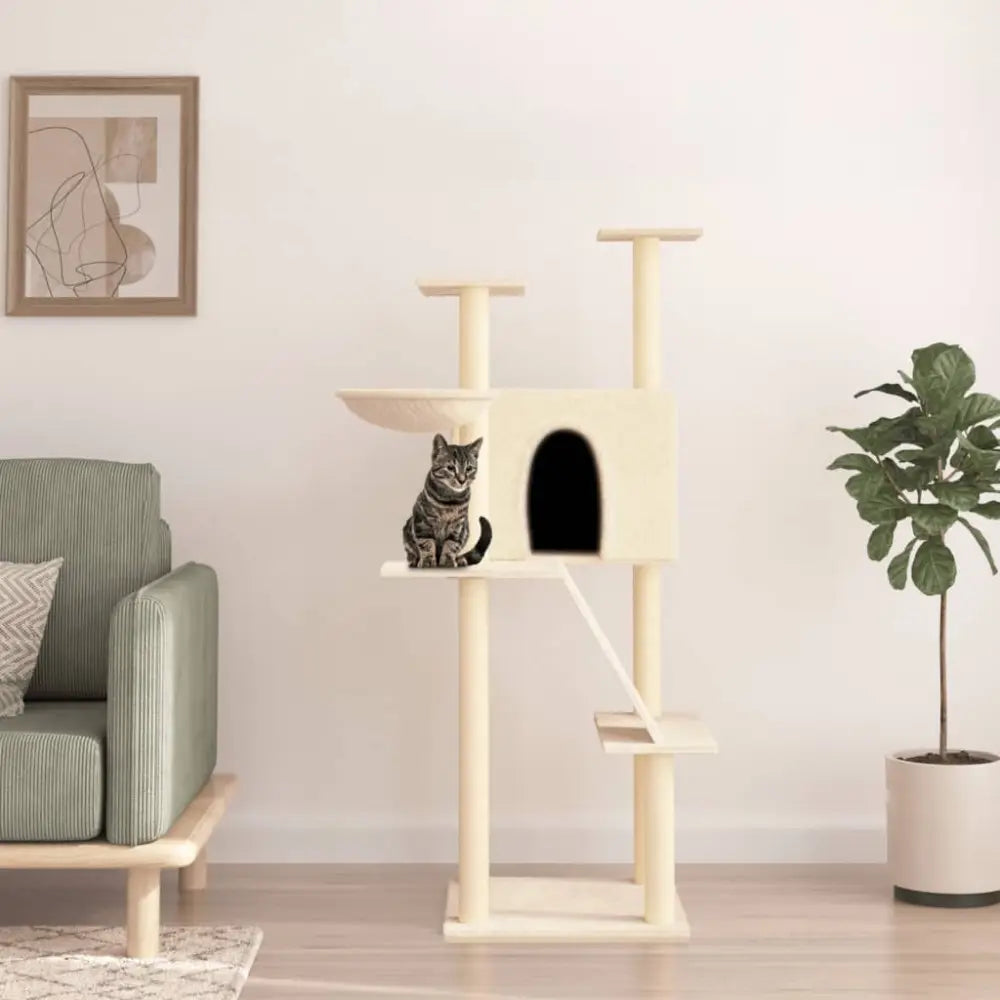 Vidaxl cat tree with sisal scratching posts cream 143 cm