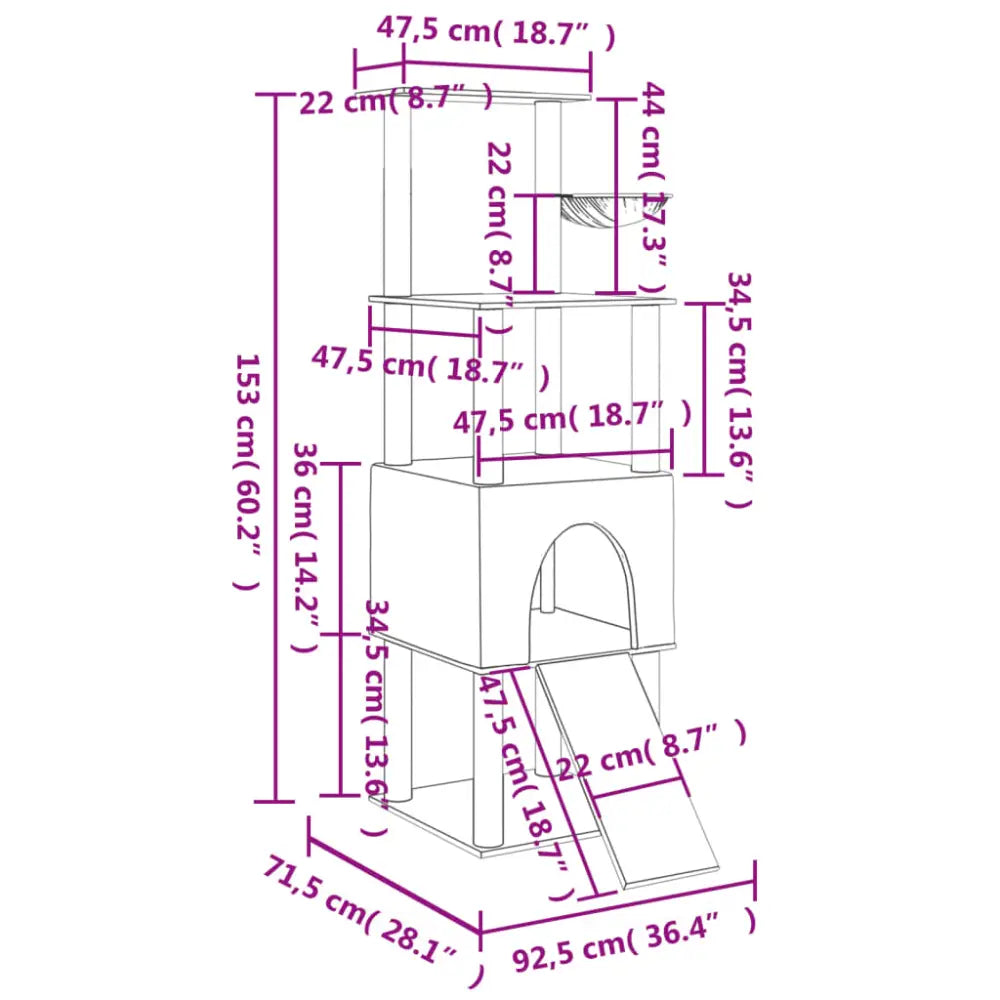Vidaxl cat tree with sisal scratching posts cream 153 cm