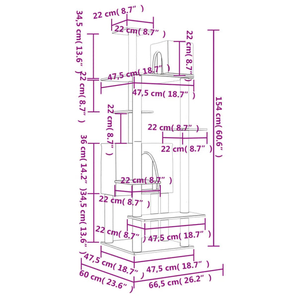 Vidaxl cat tree with sisal scratching posts cream 154 cm
