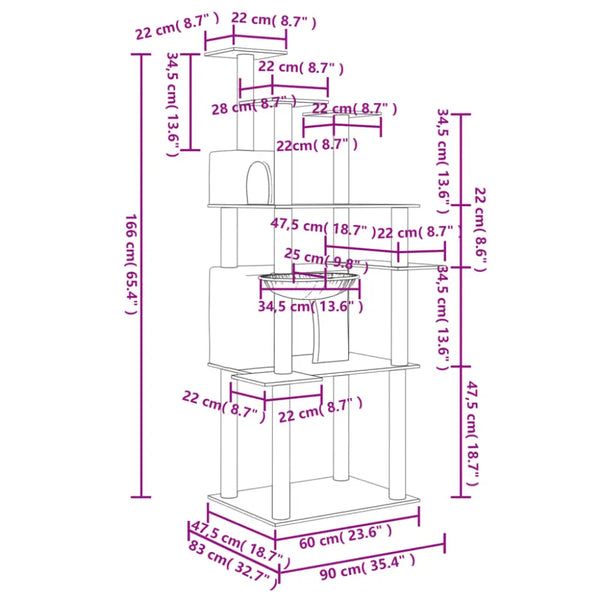 Vidaxl cat tree with sisal scratching posts cream 166 cm