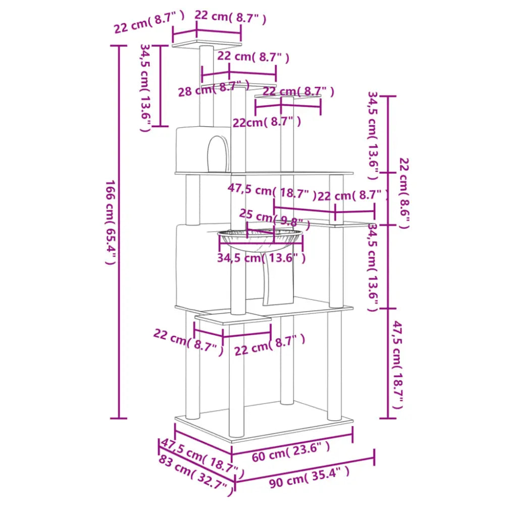 Vidaxl cat tree with sisal scratching posts cream 166 cm