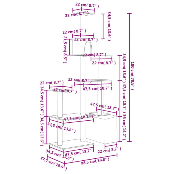 Vidaxl cat tree with sisal scratching posts cream 180 cm
