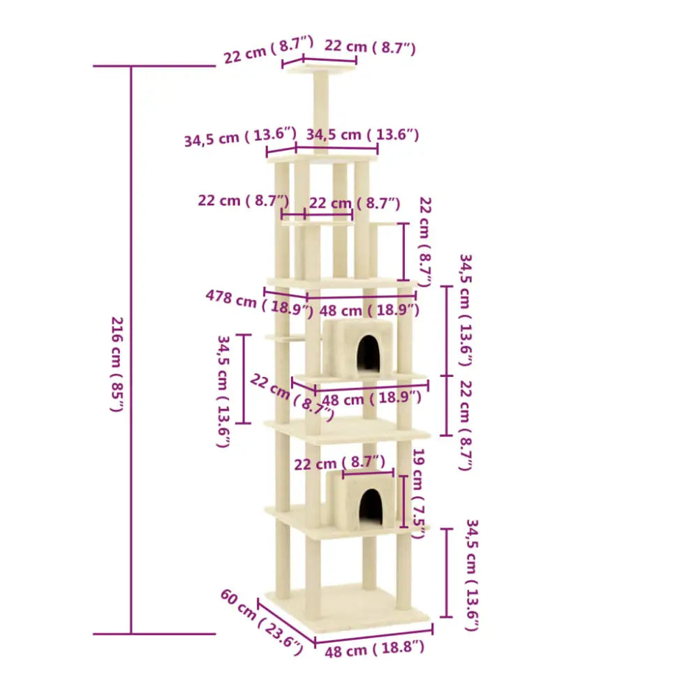 Vidaxl cat tree with sisal scratching posts cream 216 cm