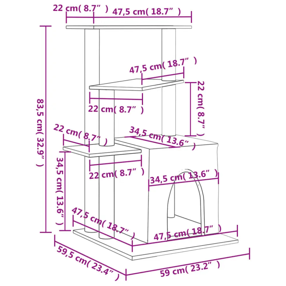 Vidaxl cat tree with sisal scratching posts cream 83.5 cm