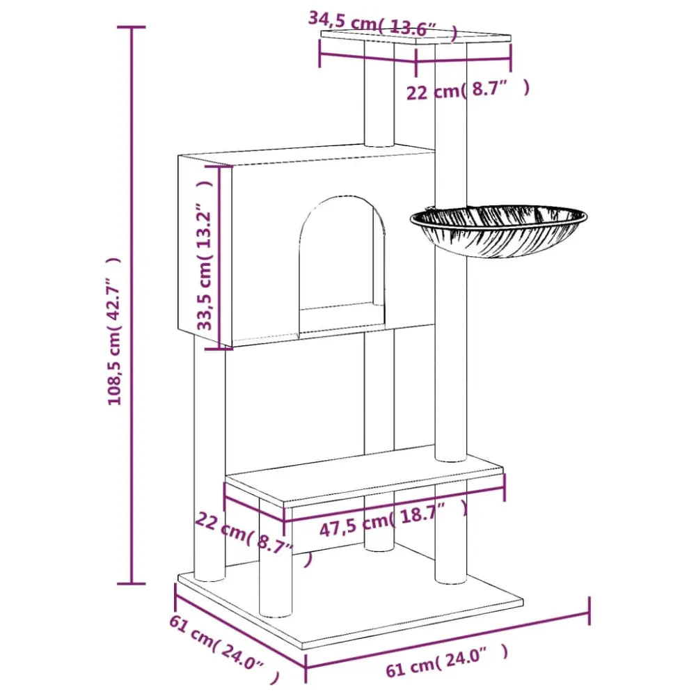 Vidaxl cat tree with sisal scratching posts dark grey 108.5