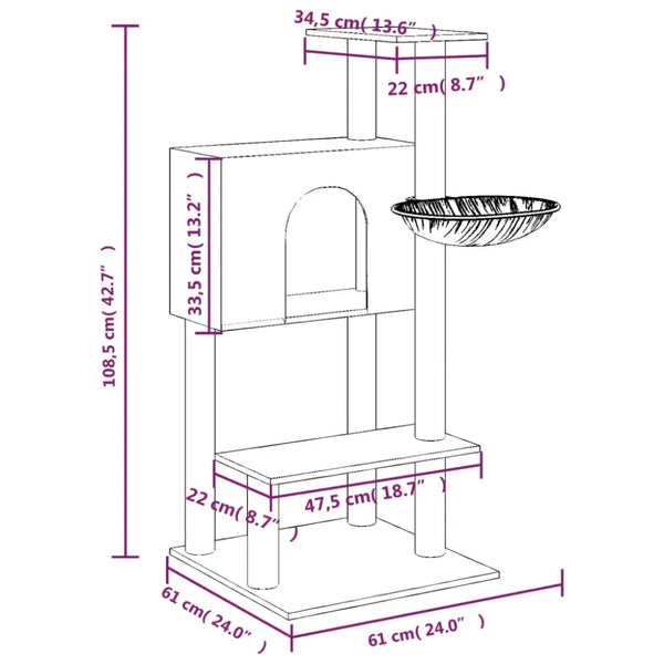 Vidaxl cat tree with sisal scratching posts dark grey 108.5