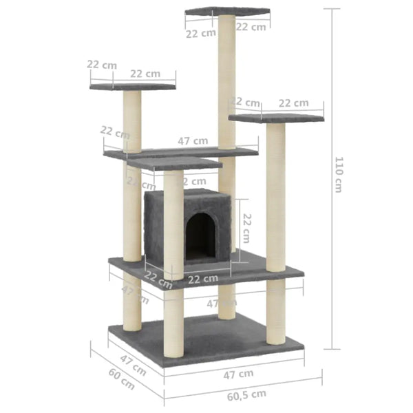 Vidaxl cat tree with sisal scratching posts dark grey 110