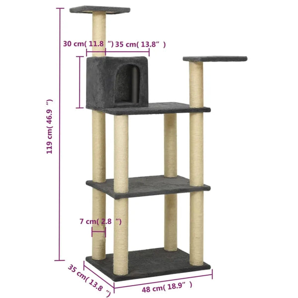 Vidaxl cat tree with sisal scratching posts dark grey 118.5