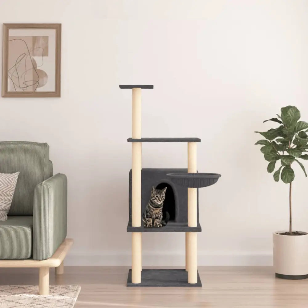 Vidaxl cat tree with sisal scratching posts dark grey 132