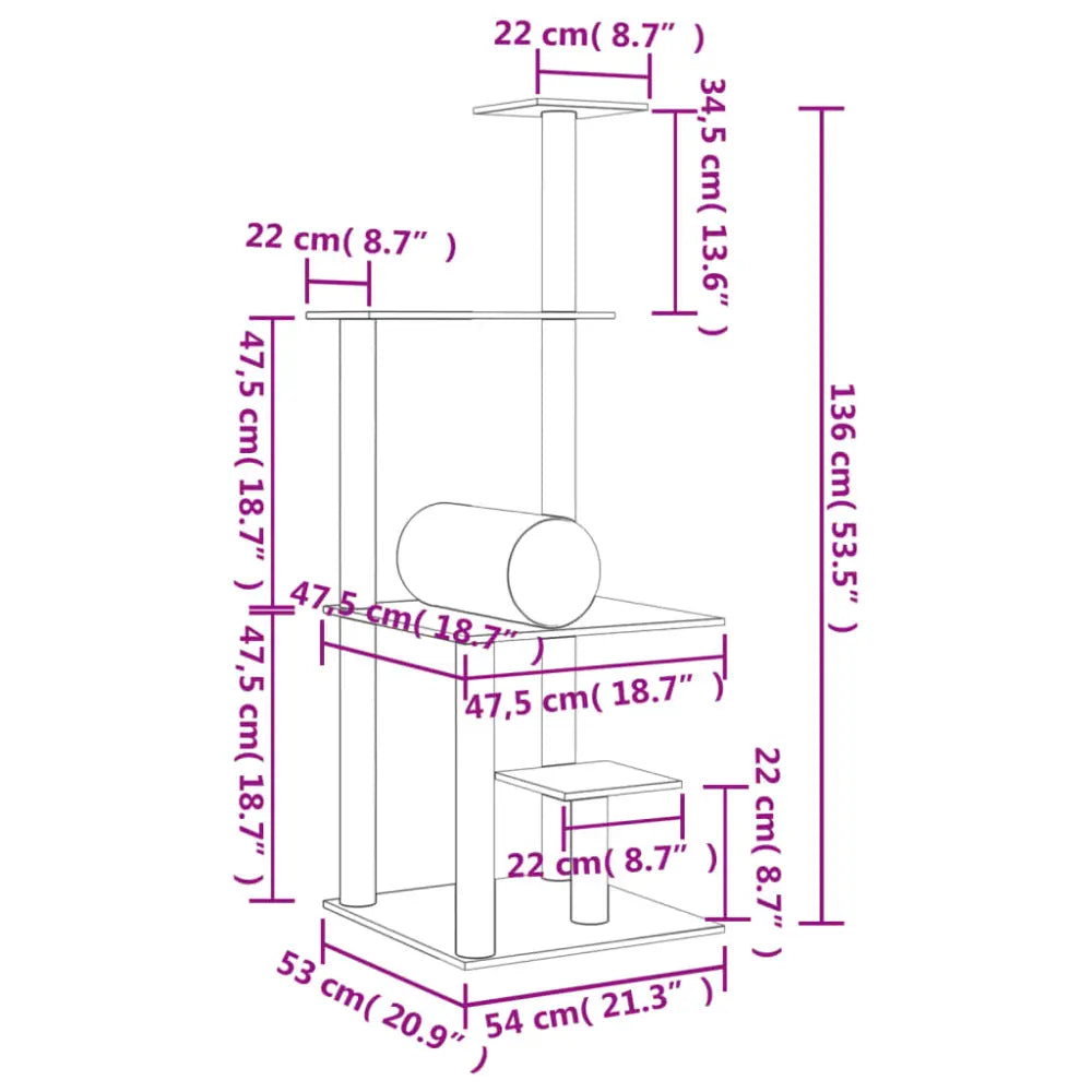 Vidaxl cat tree with sisal scratching posts dark grey 136