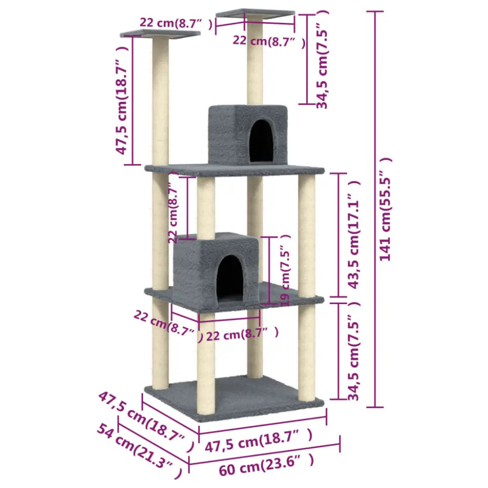 Vidaxl cat tree with sisal scratching posts dark grey 141