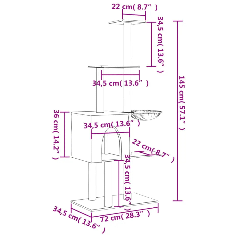 Vidaxl cat tree with sisal scratching posts dark grey 145