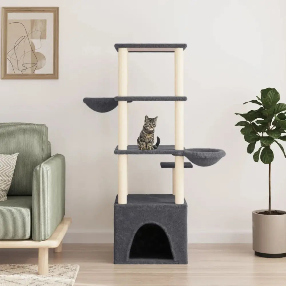 Vidaxl cat tree with sisal scratching posts dark grey 147