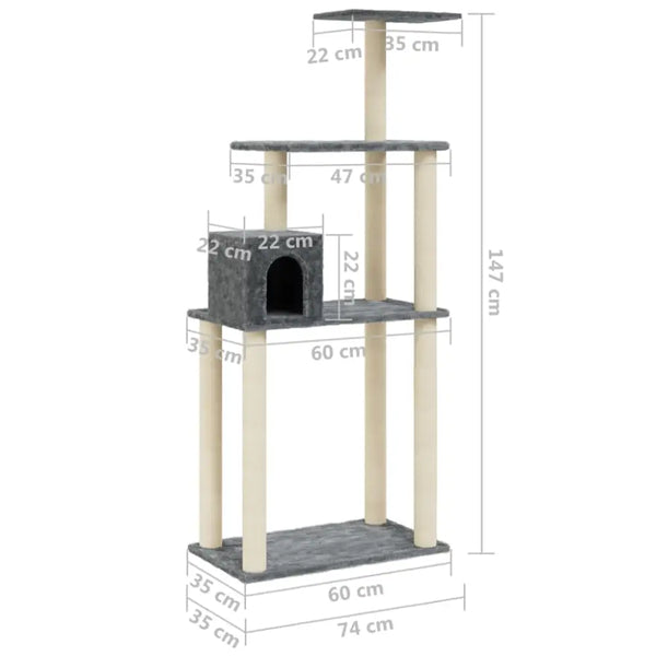 Vidaxl cat tree with sisal scratching posts dark grey 147