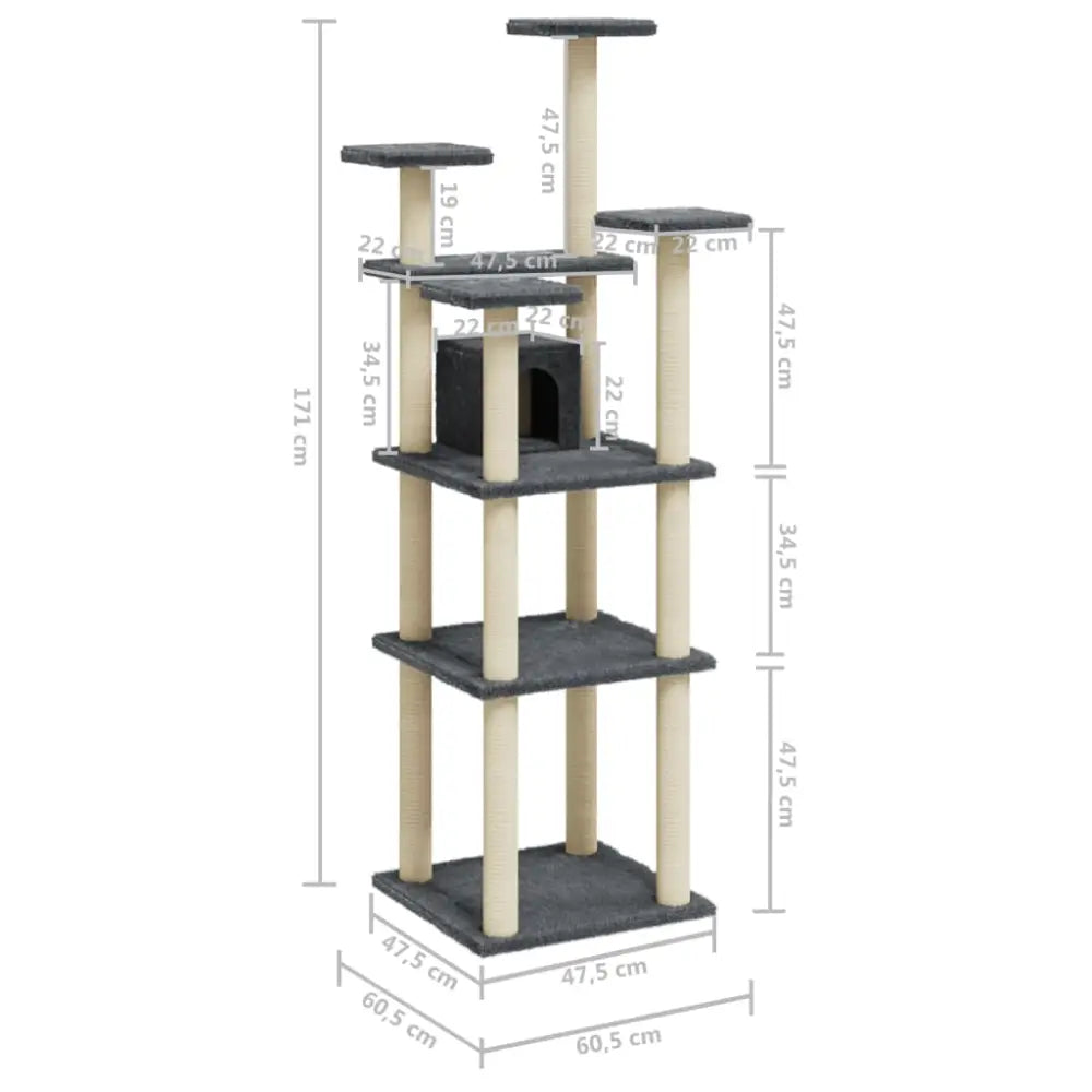 Vidaxl cat tree with sisal scratching posts dark grey 171