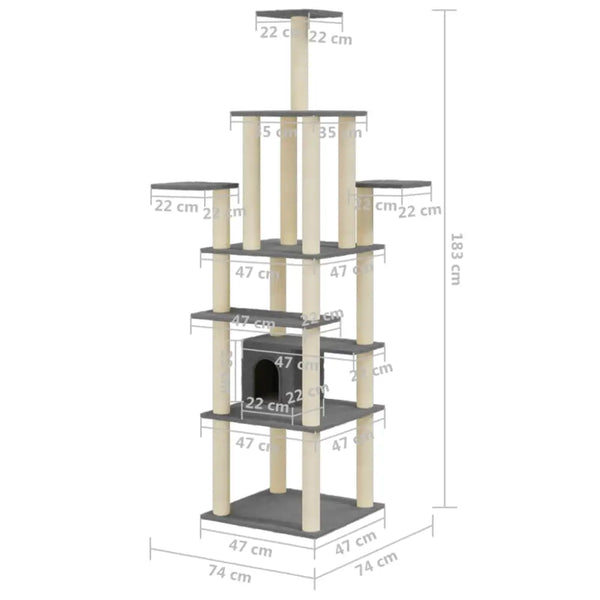 Vidaxl cat tree with sisal scratching posts dark grey 183