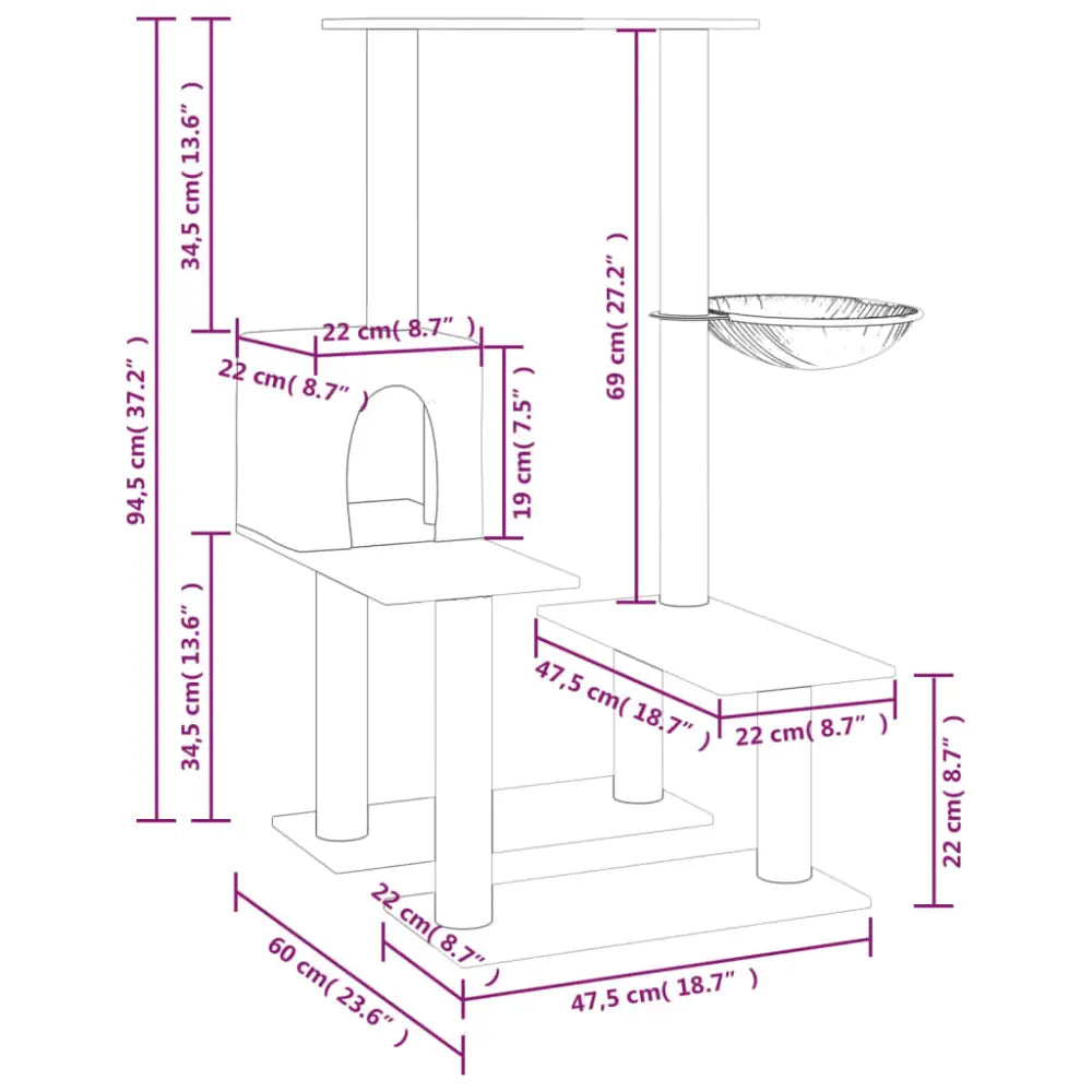 Vidaxl cat tree with sisal scratching posts dark grey 94.5