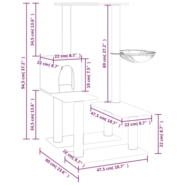 Vidaxl cat tree with sisal scratching posts dark grey 94.5