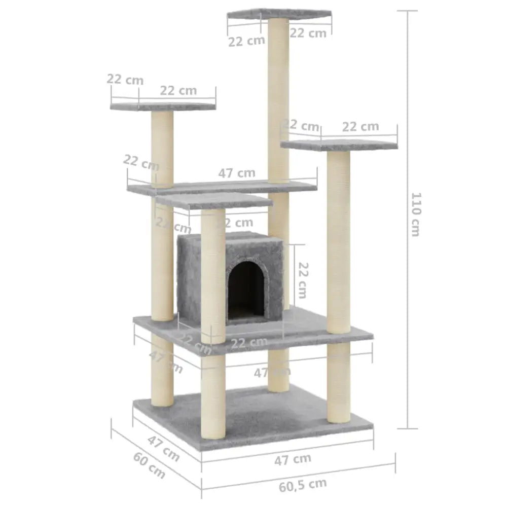 Vidaxl cat tree with sisal scratching posts light grey 110