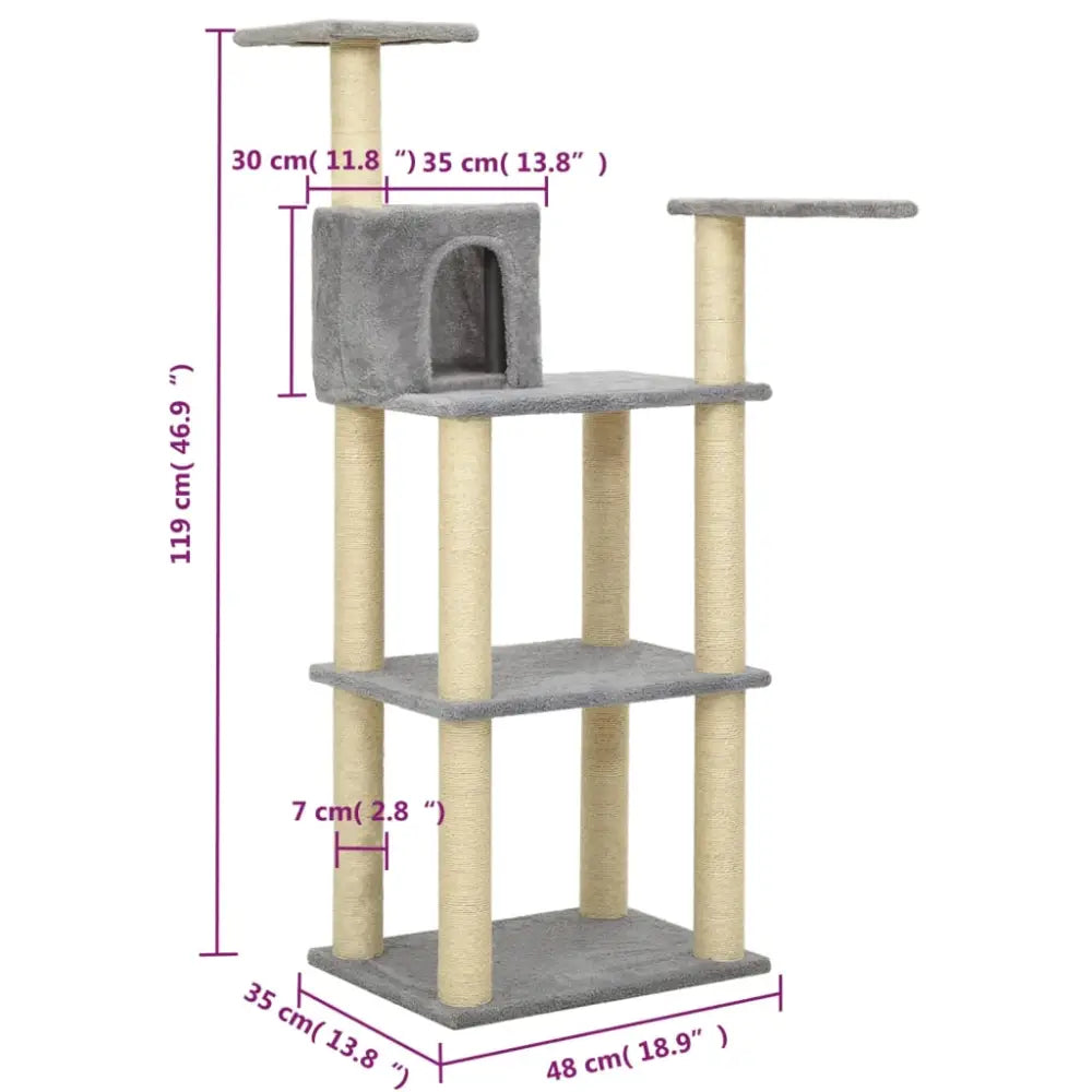 Vidaxl cat tree with sisal scratching posts light grey