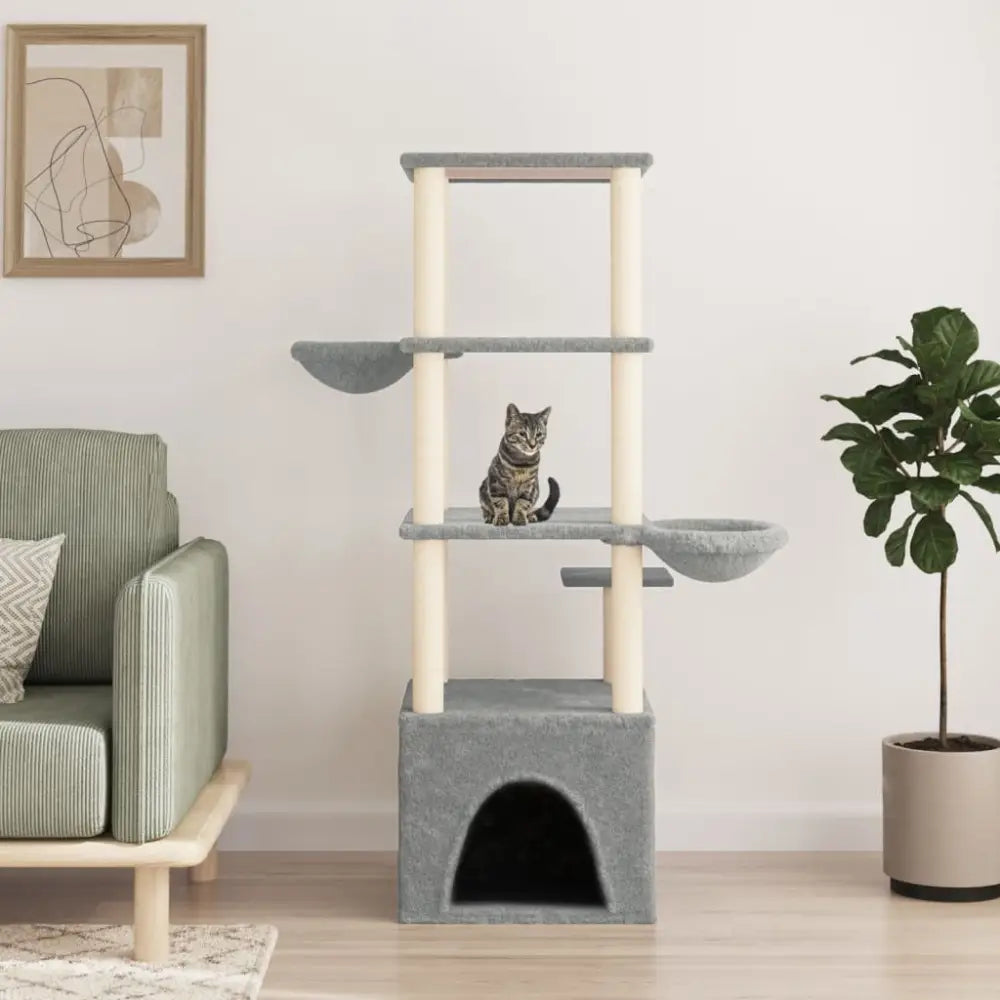 Vidaxl cat tree with sisal scratching posts light grey 147