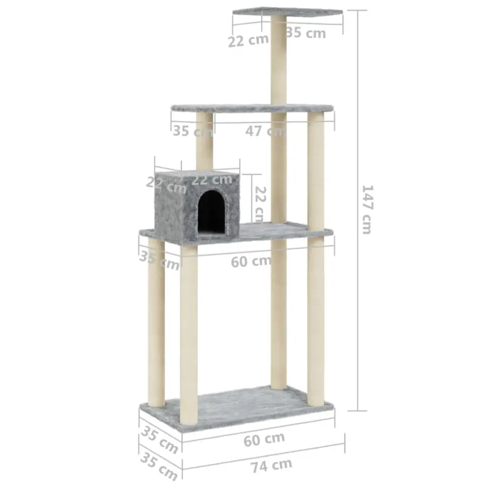 Vidaxl cat tree with sisal scratching posts light grey 147