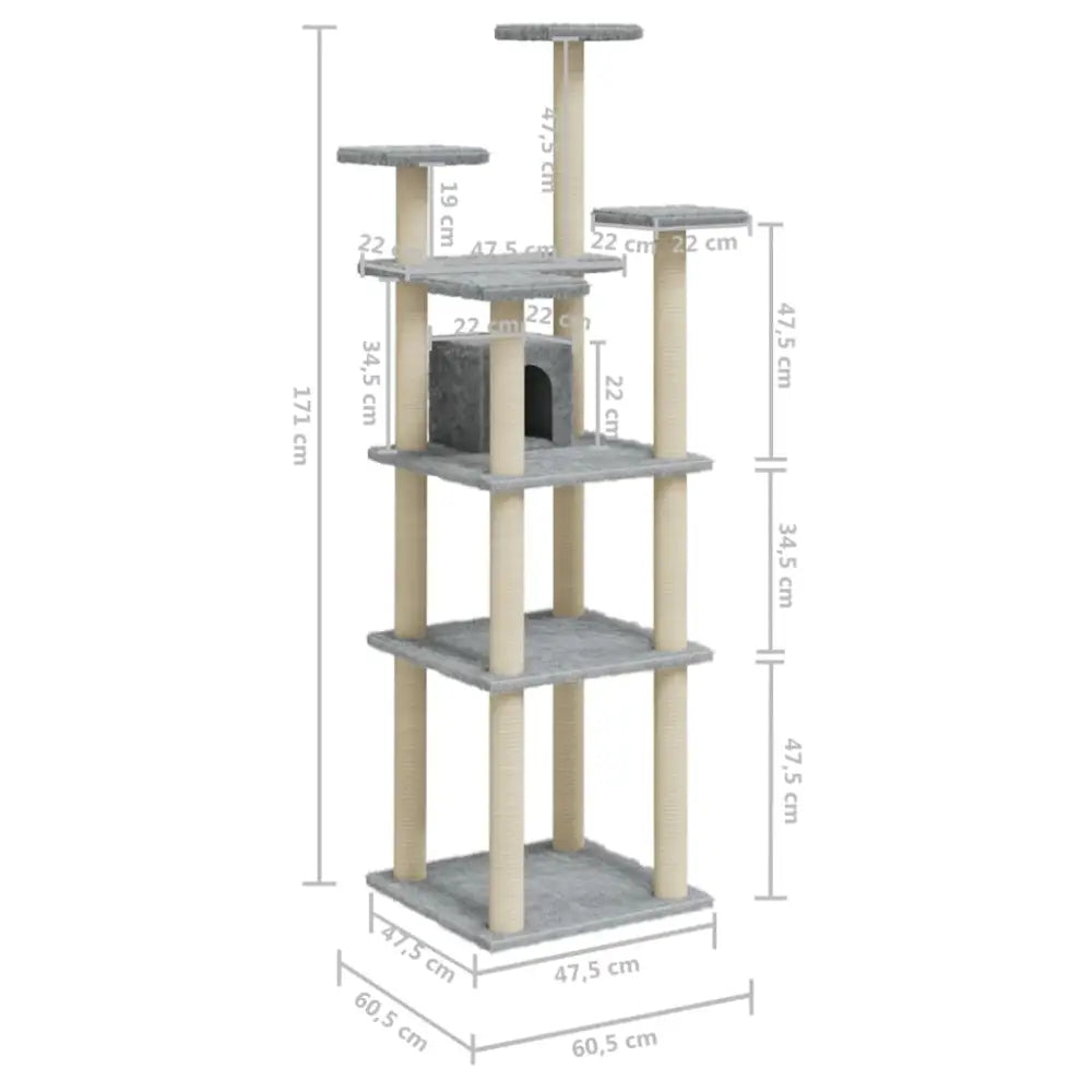 Vidaxl cat tree with sisal scratching posts light grey 171