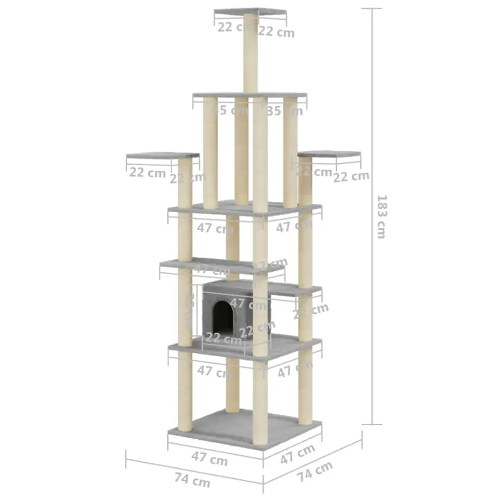 Vidaxl cat tree with sisal scratching posts light grey 183